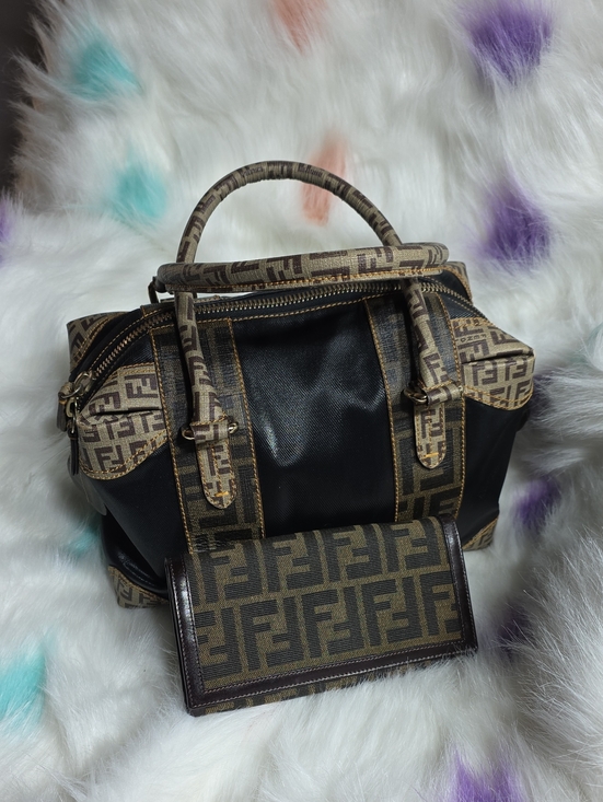 Fendi Handbags - Authentic Fendi Monogram Canvas Satchel and Wallet in Brown & Black